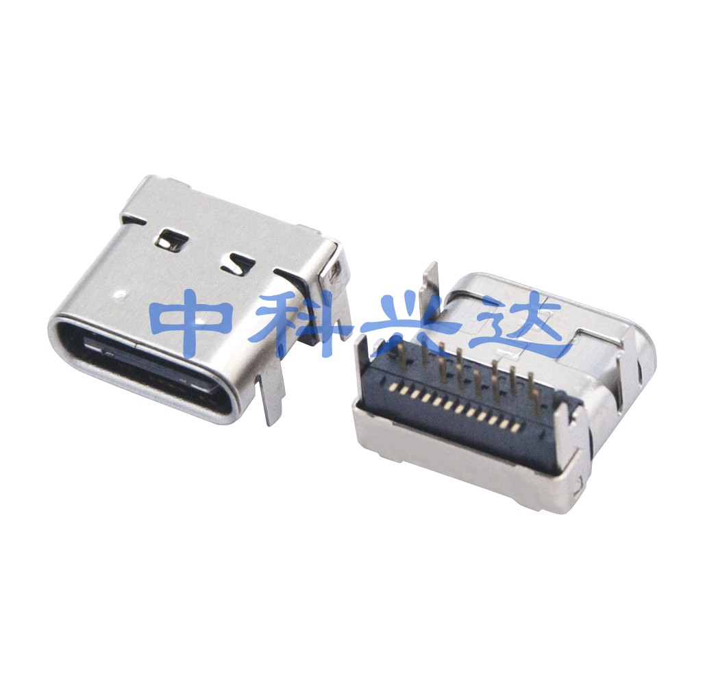 USB TYPE 母座板上双外壳DIP+SMT垫高型H=4.46